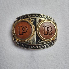 Leather Letters P & R Western Cowboy Rodeo Gold-Toned Rope Trim Belt Buckle