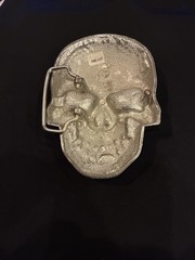 Heavy Rhinestone Skull Belt Buckle Silver Tone Black Enamel Gothic Punk