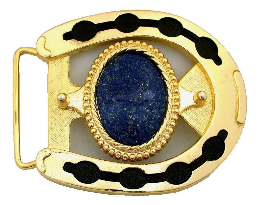 Gold Color Oval 40×30 Lapis Cabochon Cab Horseshoe Belt Buckle EPBB149/11224