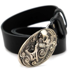 German silver belt buckle tattooist with skull, Tattoo machine, Skull buckle