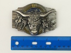 Cowboy Belt Buckle Texas Bull and Horses Western Belt Buckles
