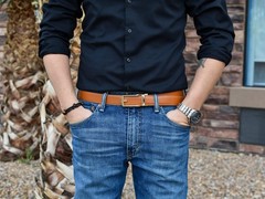 Tonywell Ratchet Belt, One Size, Light Brown Leather & Gold Metal Buckle