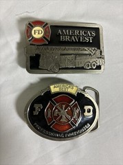 AMERICA&rsquo;S FIRETRUCK LADDER TRUCK FIREFIGHTER SHIELD BELT BUCKLES.