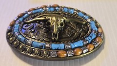 WESTERN COWBOY RODEO LONGHORN BULL SKULL Metal Belt Buckle (BRASS LOOKING)