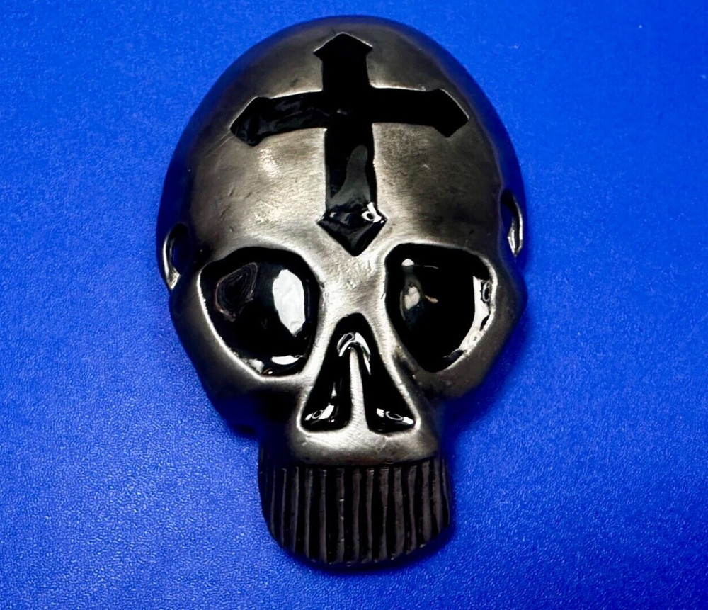 Skull Head with Iron Cross Gothic Vibe Motorcycle Biker Style 3D Belt Buckle