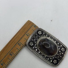 Vintage Gemstone Cabochon Western Belt Buckle Engraved Cowboy Cowgirl Floral