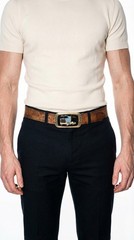 VINTAGE GREEN MACHINE LEATHER BELT WITH FORD TRUCK BUCKLE MEN&rsquo;S