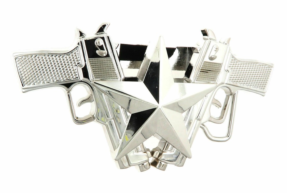 Chrome Guns & Star Lighter Holder Belt Buckle