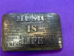 Music is Life Word Statement Musicians Poets Silver Color Belt Buckle