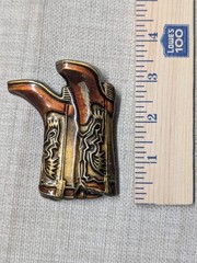 vintage USA made 1970s belt buckle COWBOY BOOTS brass WESTERN enamel MBCI