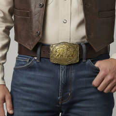 American Bison Buffalo Floral Belt Buckle Antique Bronze Fits 1.5 inch Belts