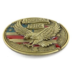 American Pride Flag Eagle Belt Buckle Enamel Color Antique Bronze Fits 1.5&Prime; Belt