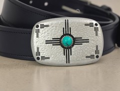 Western Turquoise Belt Buckle | Vintage Silver Cowboy | Rodeo Buckle For Men