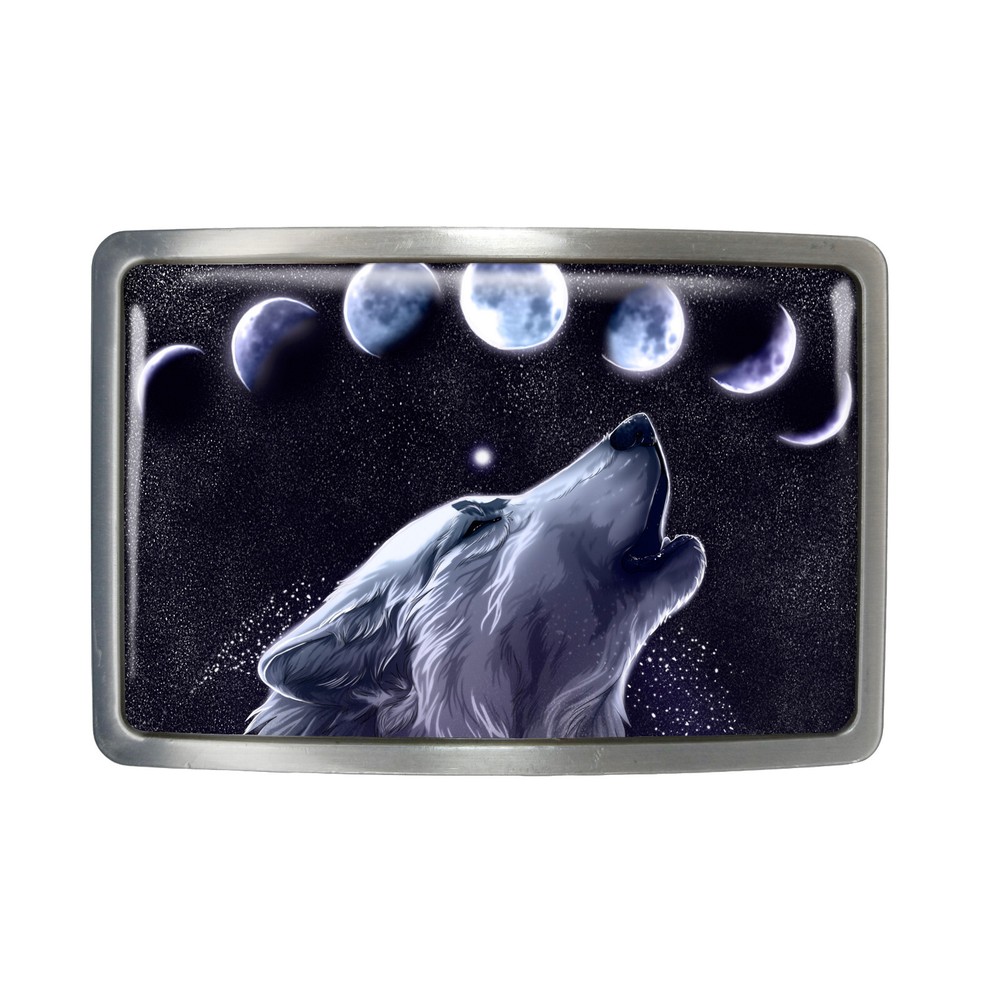 Wolf Belt Buckle – Full Moon Lunar Cycle Rectangle Belt Buckle – 636