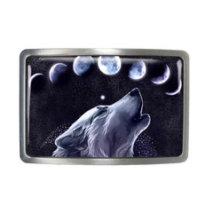 Wolf Belt Buckle – Full Moon Lunar Cycle Rectangle Belt Buckle – 636