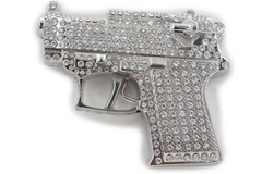 Mini Small Glock Gun Belt Buckle New Men Blinged Iced Style Silver Rock Rebel