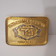 Vintage 1985 Oklahoma Opry Gold Metal Solid Brass Belt Buckle Cowboy Western