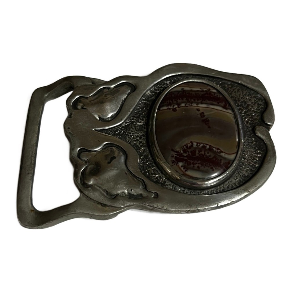 VTG Indiana Metal Craft-WM. Taylor Design 1976 Pewter and Natural Stone Buckle