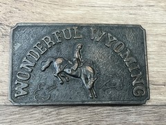 Vintage Wonderful Wyoming Belt Buckle Cowboy On Bucking Bronco