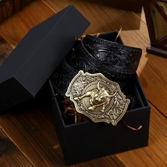 Western Belt Leather Belt with Buckle Cowboy Buckle Belt with Longhorn S…