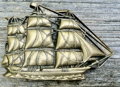 VTG Solid Brass Clipper Sailing Tall Ship Belt Buckle 1978 Baron Buckle Nice!!