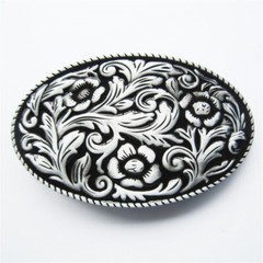 Vintage Black Enamel Cowboy Cowgirl Flower Oval Belt Buckle also Stock in US