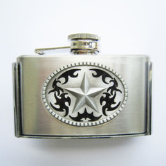 3oz. Western Star Stainless Steel Flask Metal Removable Concealed Belt Buckle