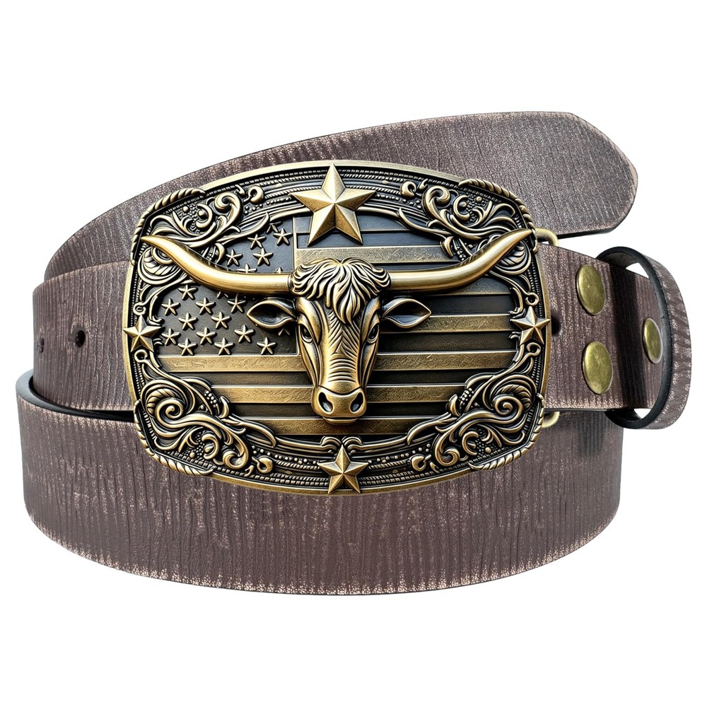 GRAERRY Western Cowboy L – Fit Waist Size 38&Prime;-41&Prime;, Bronze Bull/Brown Belt