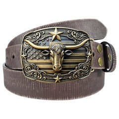GRAERRY Western Cowboy L – Fit Waist Size 38&Prime;-41&Prime;, Bronze Bull/Brown Belt