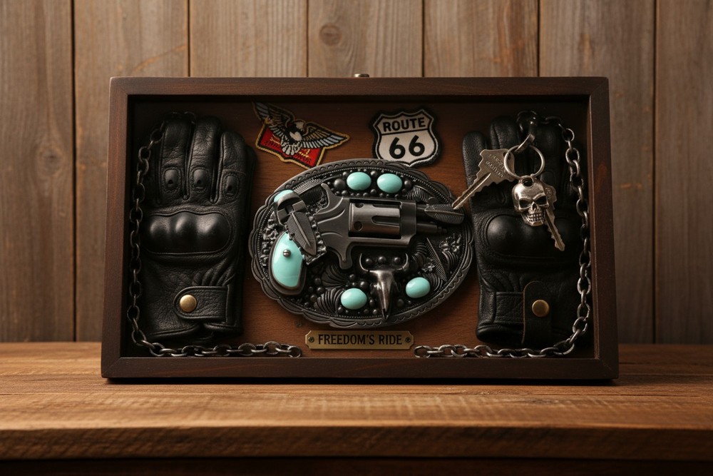 Men Western Belt Buckle Silver Metal Pistol Gun Feather Bull Turquoise Cowboys