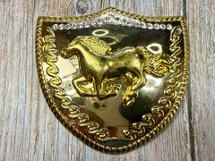 Running Galloping Horse Shield with Sparkling Rhinestones Reflective Belt Buckle