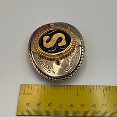Vintage Western Belt Buckle Gold Tone Initial S Black Enamel Oval Made in USA