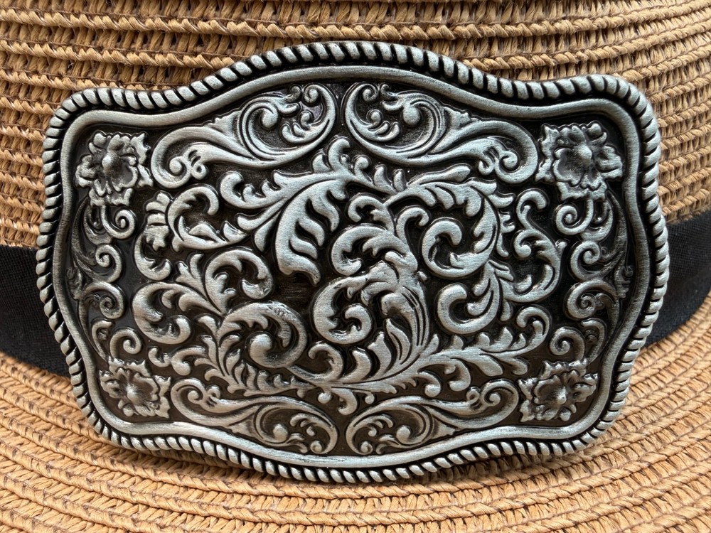 Classic Vintage Western Cowboy Antiqued Silver Floral Belt Buckle