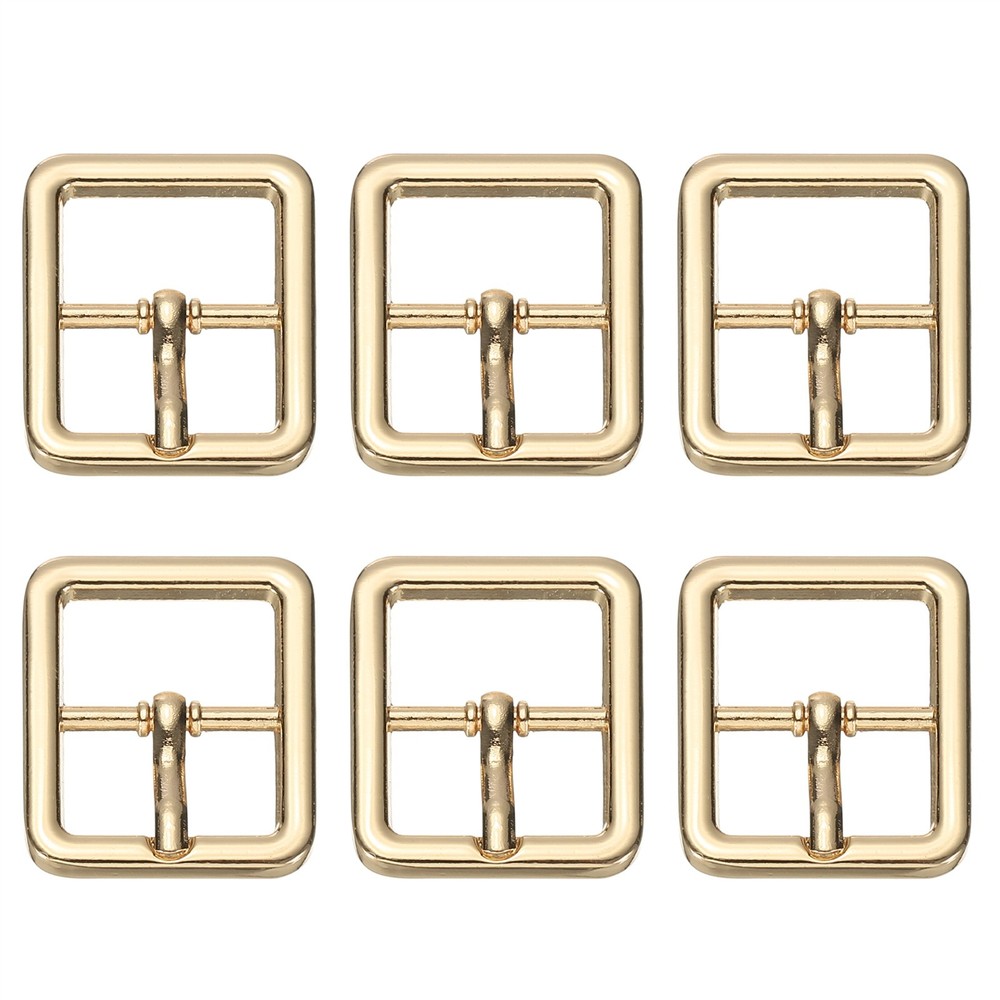 6 Pcs 0.8 Inch Single Prong Buckle Square Center Bar Buckle, Gold Tone