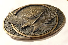 Vtg Montana Silversmiths Solid Brass Belt Buckle Eagle Mountain Low Serial 0146