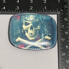 Pirate Skull Belt Buckle Leather Front Metal Back Novelty Blue Collector Cool