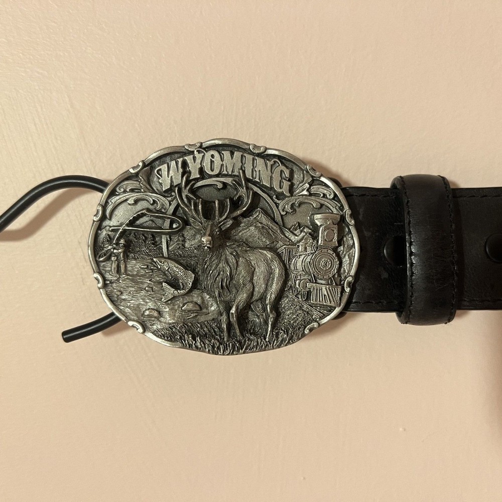 Resistol Mens 34 Black Genuine Leather Western Belt Siskiyou Wyoming Buckle