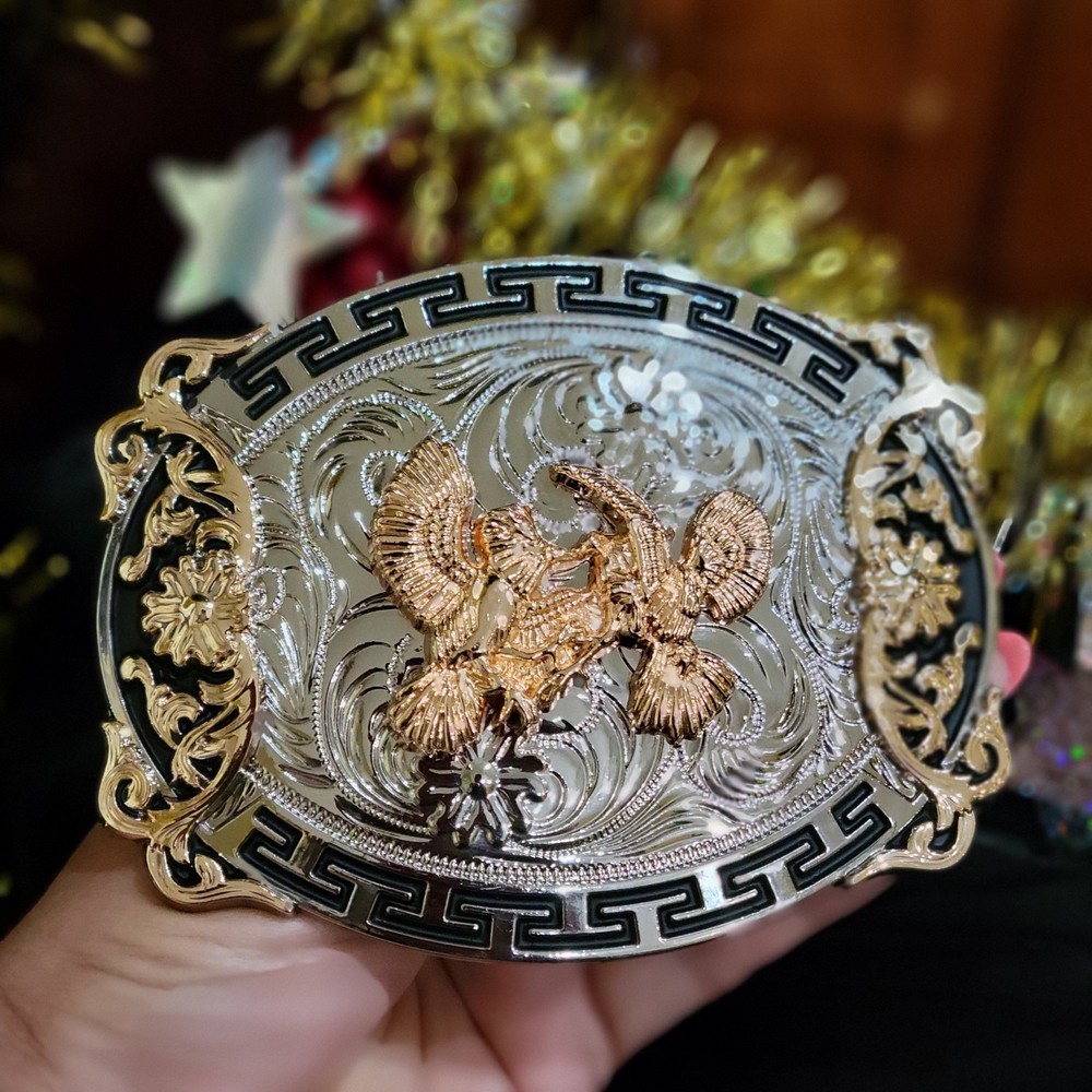 Fighting Roosters Belt Buckle Western Rodeo Silver Rosetone Oval Cowboy Fashi