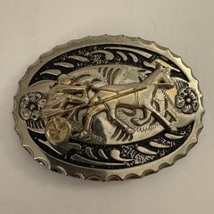 Race Horse Buckle,silver Plated Flower & Gold plated Moving Horse Rider