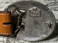 WINDMILL HANDTOOLED Leather w/ USA Silver Tone Vintage Western Belt Buckle Oval