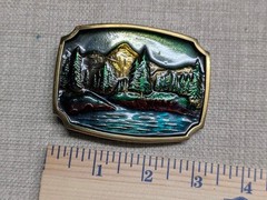 vintage 1970s belt buckle YELLOWSTONE national park ZION western BRASS mountains
