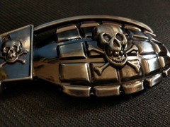 ♈ SKULL GRENADE Pirate ♈ Gun Metal Color large 4.6&Prime;x 2.5&Prime; Skeleton Belt Buckle