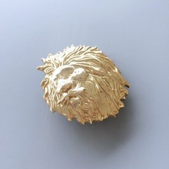 Gold Color Plated Lion Head Animal Wildlife Western Belt Buckle