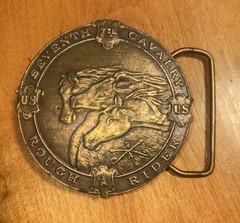 Vintage 1970s Brass Seventh Cavalry Rough Rider Belt Buckle