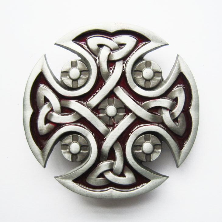 Celtic Knot Iron Cross Red Enamel Belt Buckle