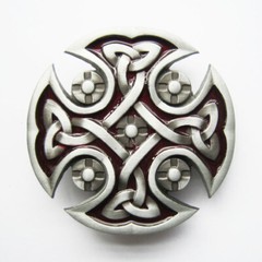 Celtic Knot Iron Cross Red Enamel Belt Buckle