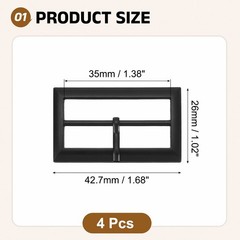 4Pcs Belt Buckle, 1.38&Prime; Single Prong Rectangle Buckles, Matte Black