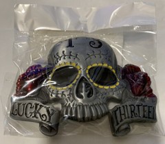 Lucky 13 Lg Skeleton Reproduction Skull Head Lg Eyes Belt Buckle 3 3/8&Prime; X 4 1/2&Prime;
