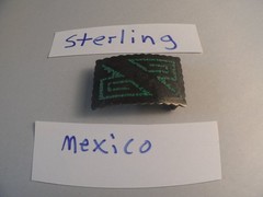 Mexico Sterling Silver Belt Buckle Green Inlay Southwestern 2&Prime;x1.5&Prime;