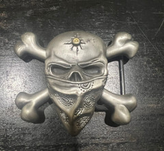 SKULL & BONE WITH BULLET Belt Buckle – Fine Pewter Belt Buckle – Brand New